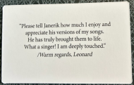 Hälsning till Janerik från Leonard Cohen